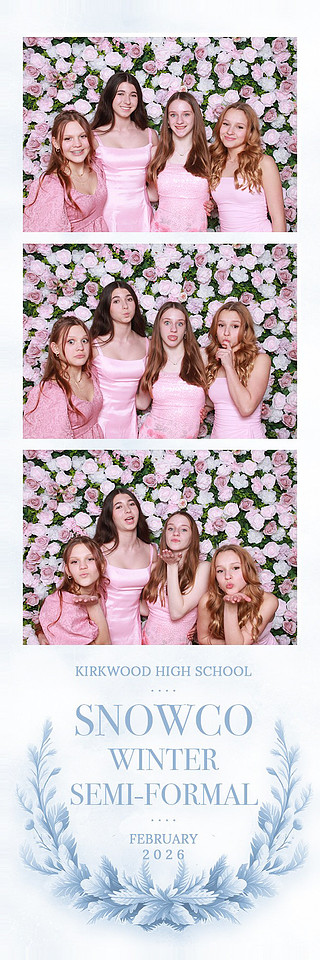 Three-photo strip with a Snowco Winter Semi-Formal design